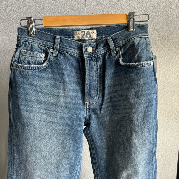 Free People Maggie Dark Wash Mid-Rise Straight Leg Raw Hem Jeans Size 26 NWT - Picture 7 of 11